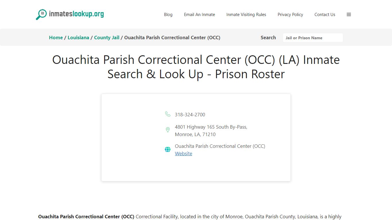 Ouachita Parish Correctional Center (OCC) (LA) Inmate Search & Look Up ...