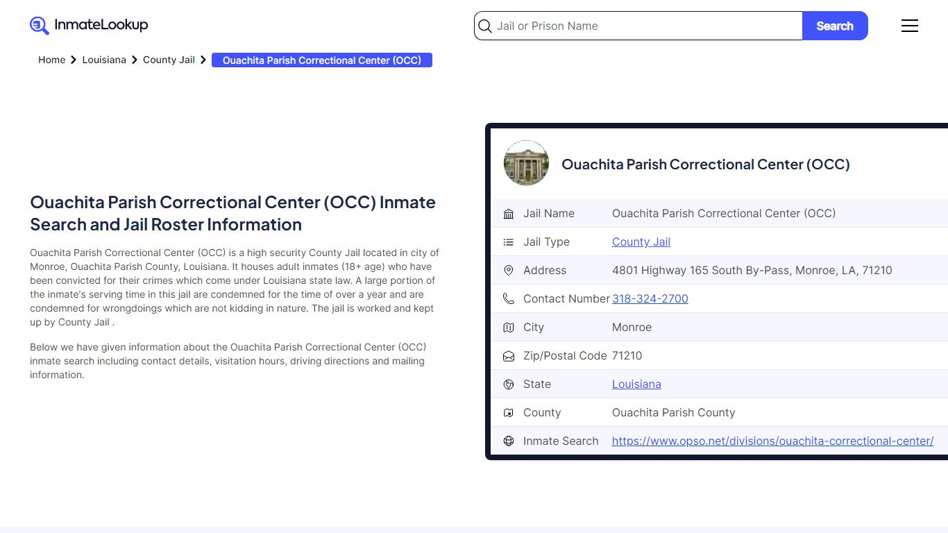 Ouachita Parish Correctional Center (OCC) Inmate Search - Monroe ...